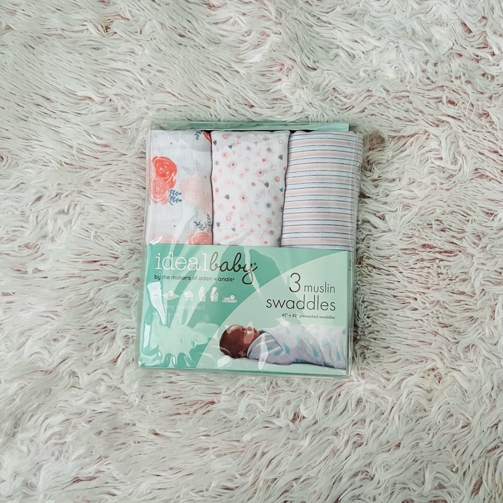 Muslin Swaddles ideal baby by the makers of aden + anais swaddles, rosy 3-pack